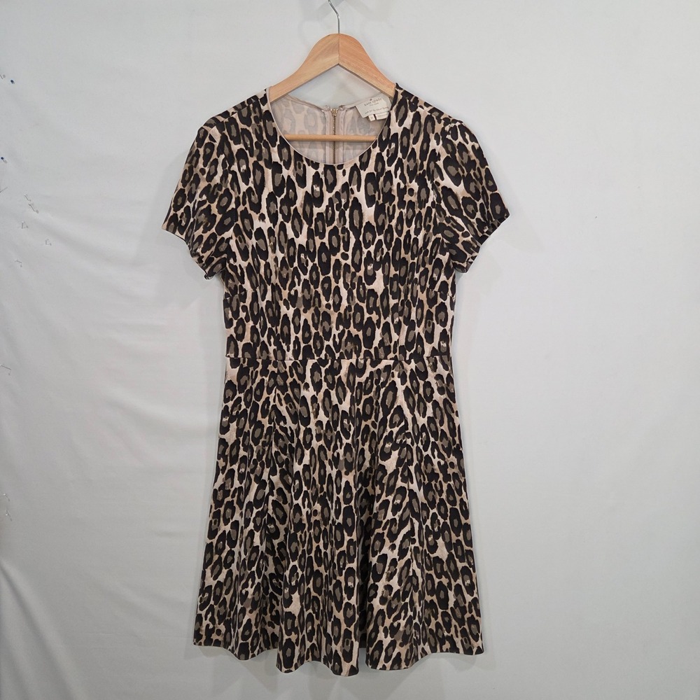 Kate Spade New York Womens Leopard Fit & Flare Dress 12 Short Sleeve Zip Back - Picture 7 of 13